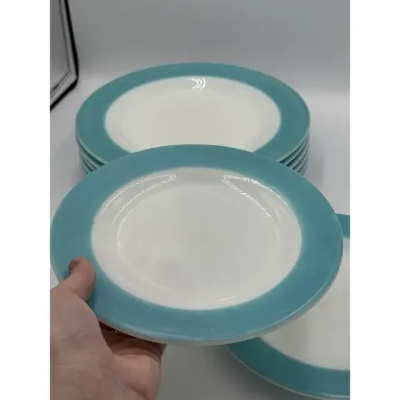 12 Pyrex Vintage Milk Glass Plates Teal Aqua Blue Dinnerware 6 Small 6 Large